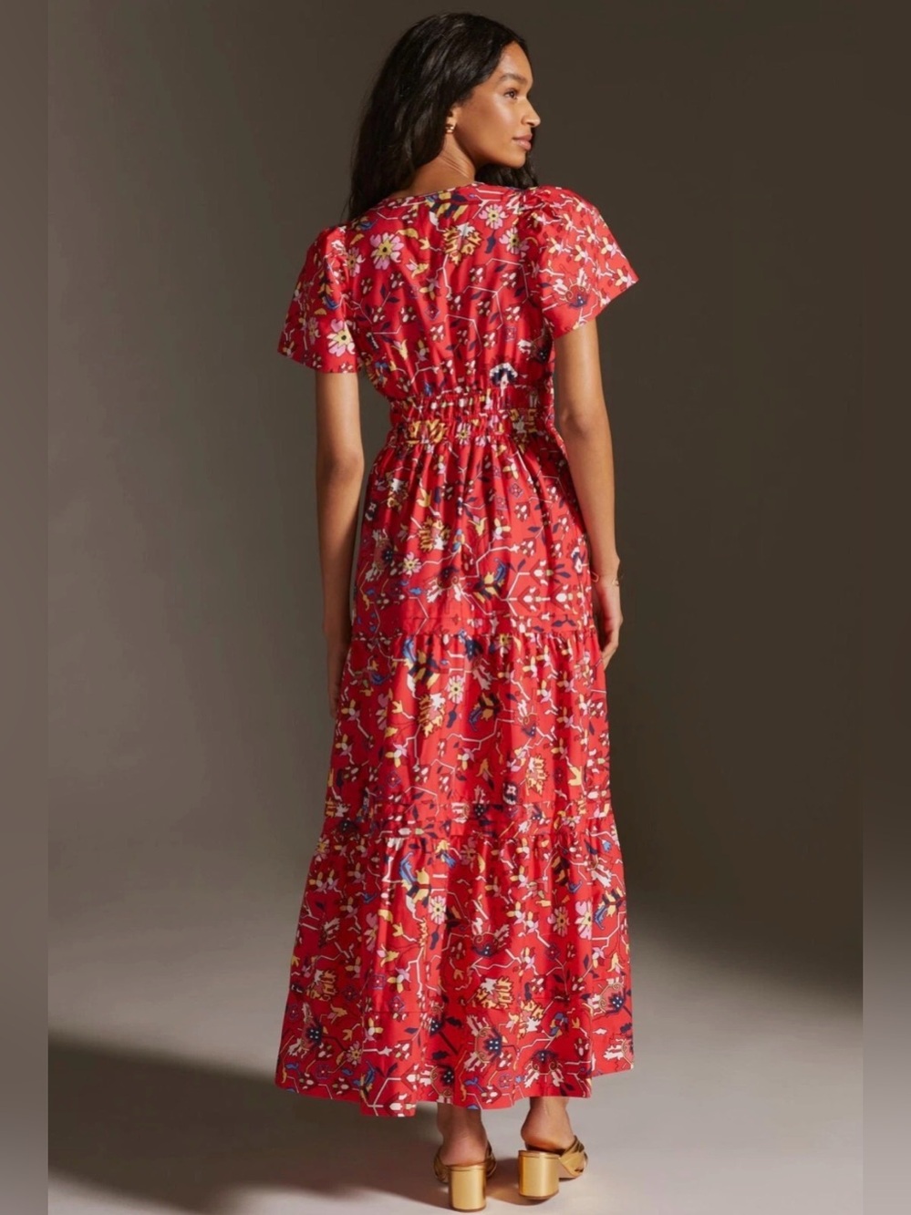 Anthropologie Maeve Somerset Maxi in Red Geo Floral Print Cotton Dress, Size Med - Picture 3 of 9